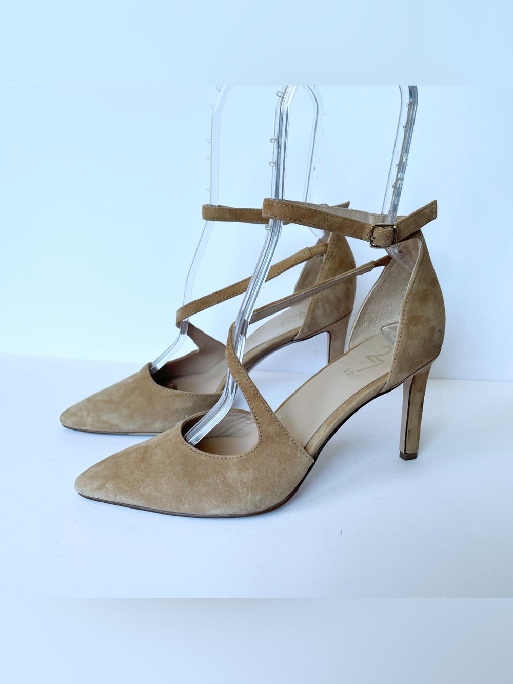 27 Edit Abilyn Nude Cream Tan Pointed-Toe Suede Ankle-Strap Heels 7.5M Classic